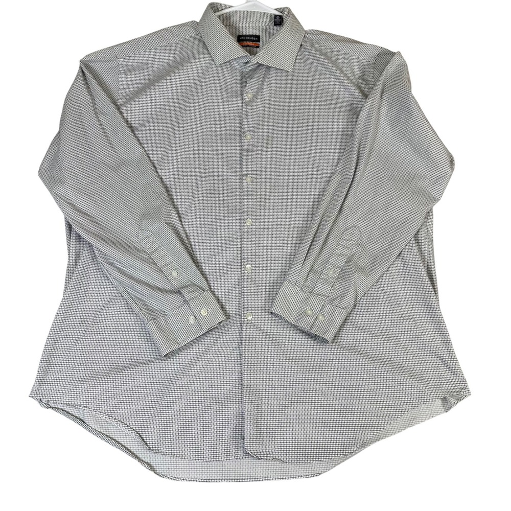 Van Heusen Stain Shield Dress Shirt Mens 2XL 18-18.5 Slim Fit Stretch Geometric